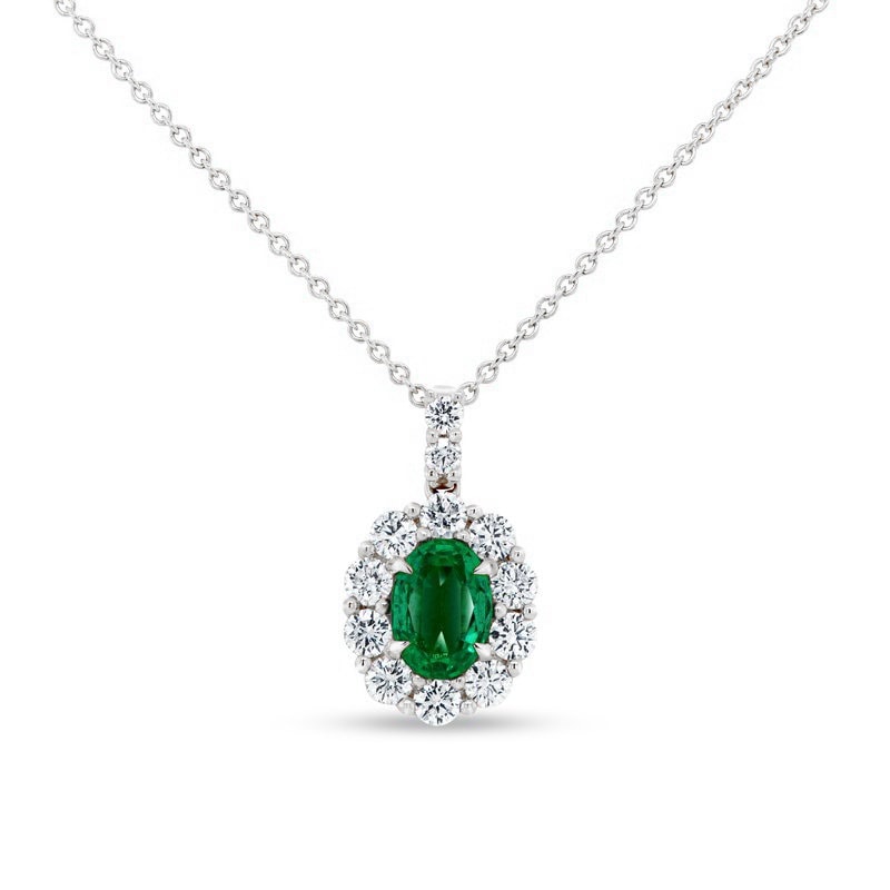 14k White Gold Emerald and Diamond Necklace