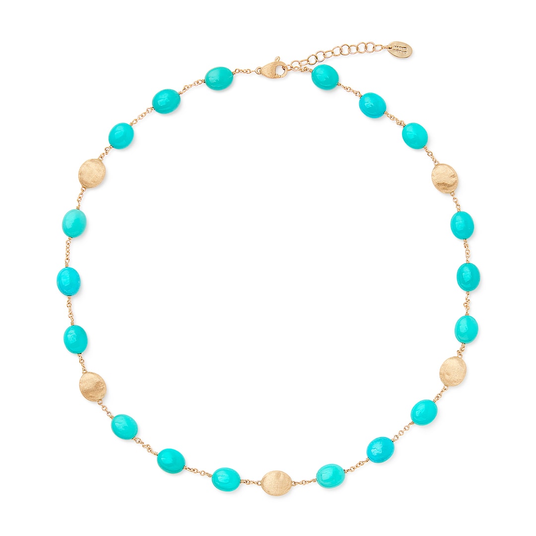 18K Yellow Gold Necklace with Turquoise, Short
