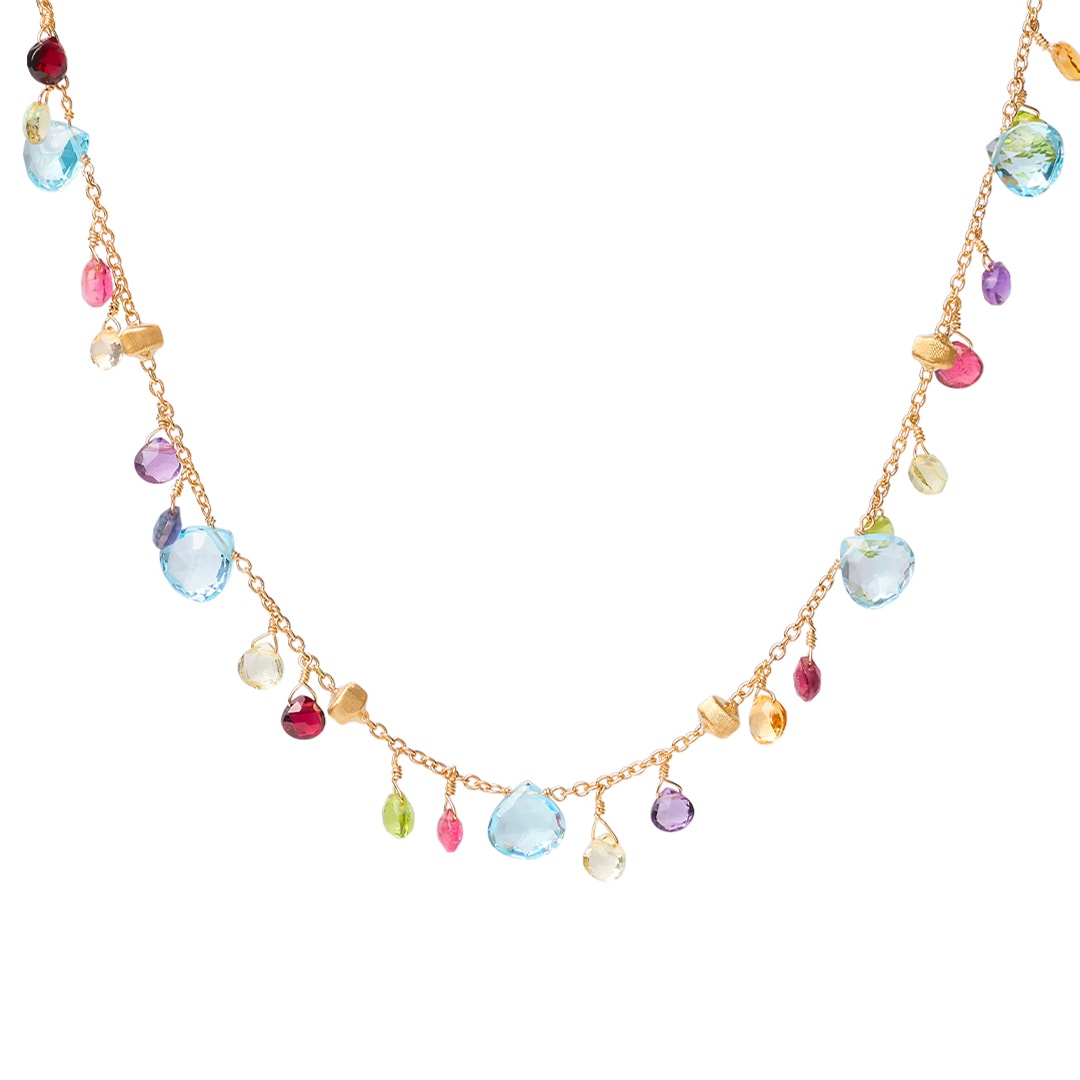 18K Yellow Gold Single-Strand Gemstone Necklace, Topaz Accents