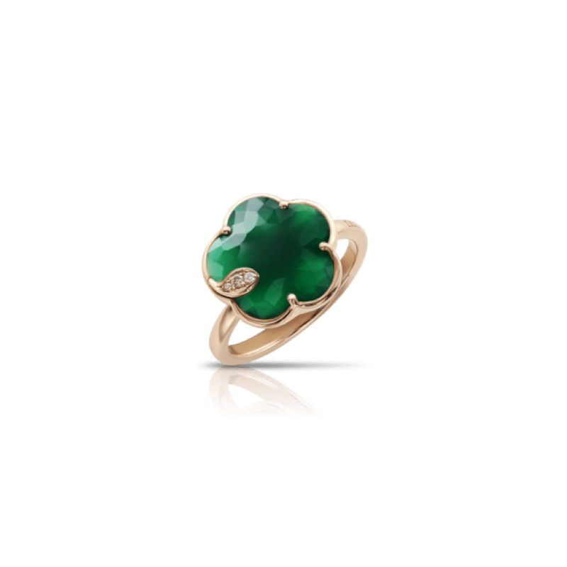 18k Rose Gold Green Agate Flower Ring