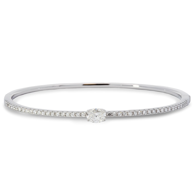 18k White Gold East-West Oval Cut Diamond Bangle