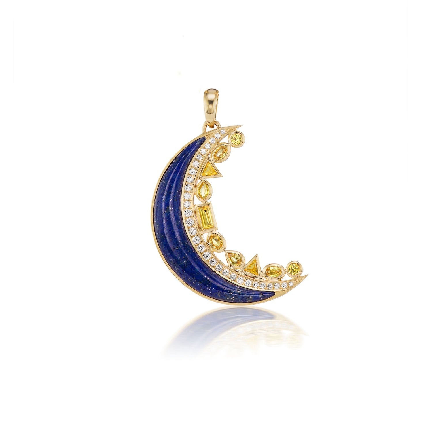 18k Yellow Gold Crescent Moon Inlay Pendant