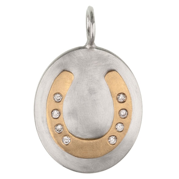 Silver and 14k Yellow Gold Horseshoe Diamond Charm