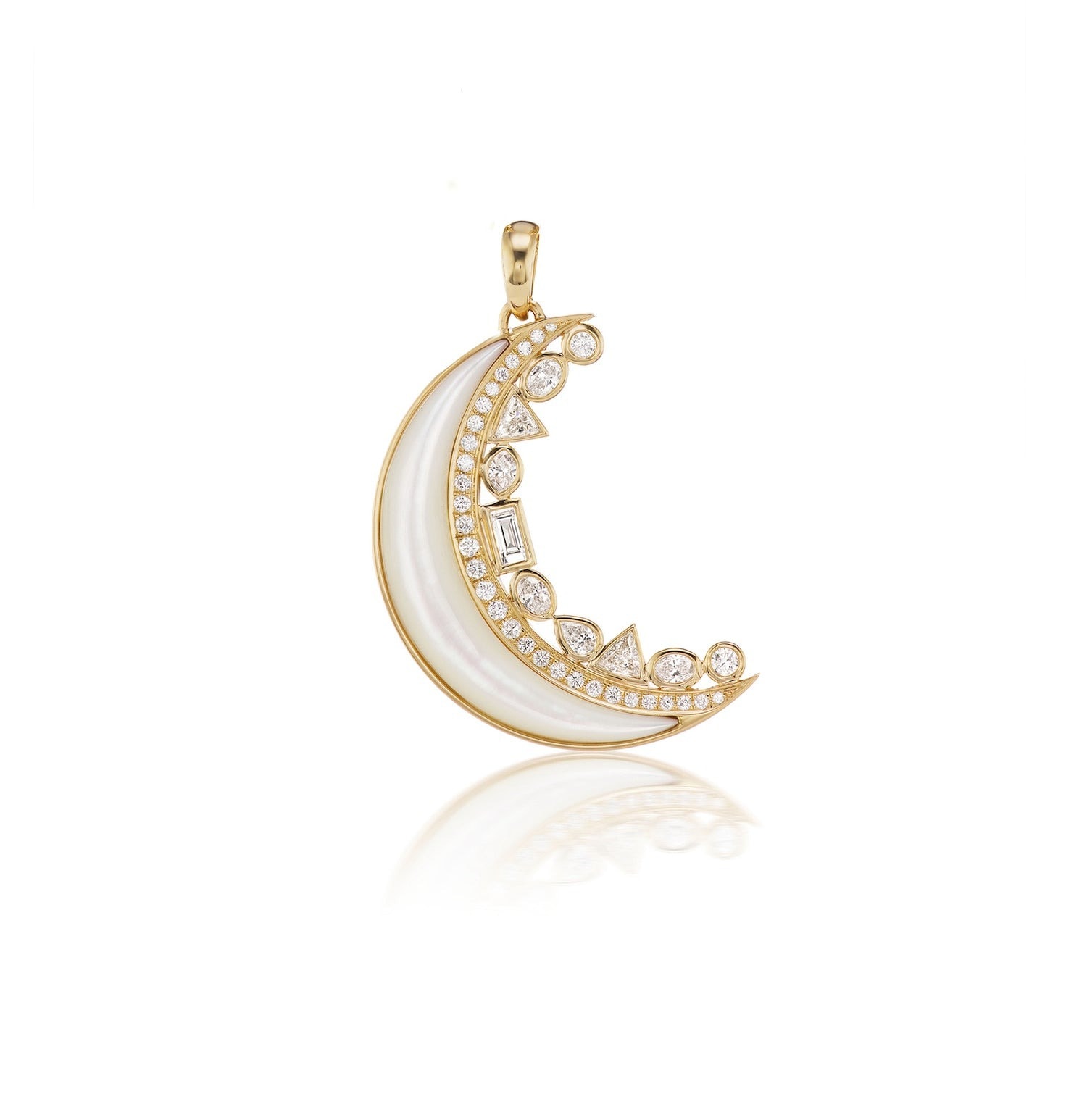 18k Yellow Gold Crescent Moon Inlay Pendant