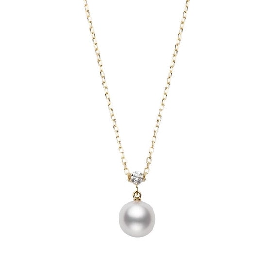 18K Yellow Gold Akoya Pearl Diamond Necklace