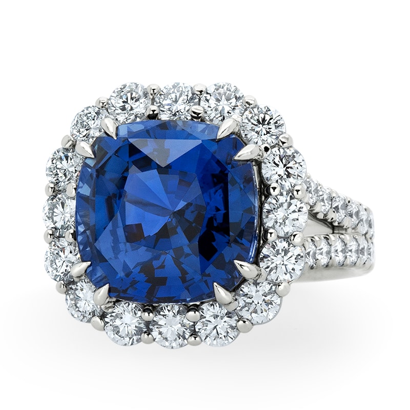 Platinum Sapphire Diamond Halo Ring