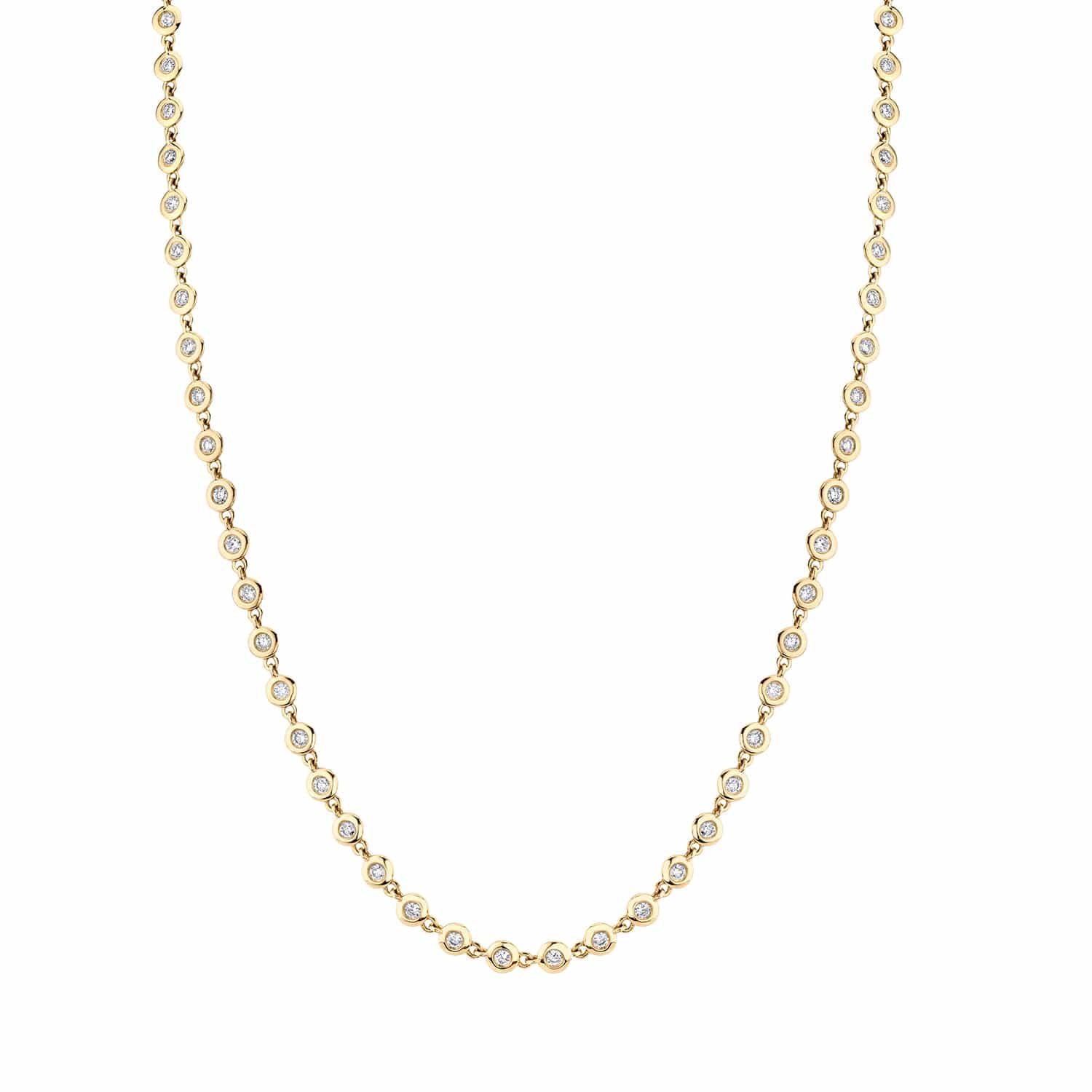 14k Yellow Gold Round Bezel Tennis Necklace