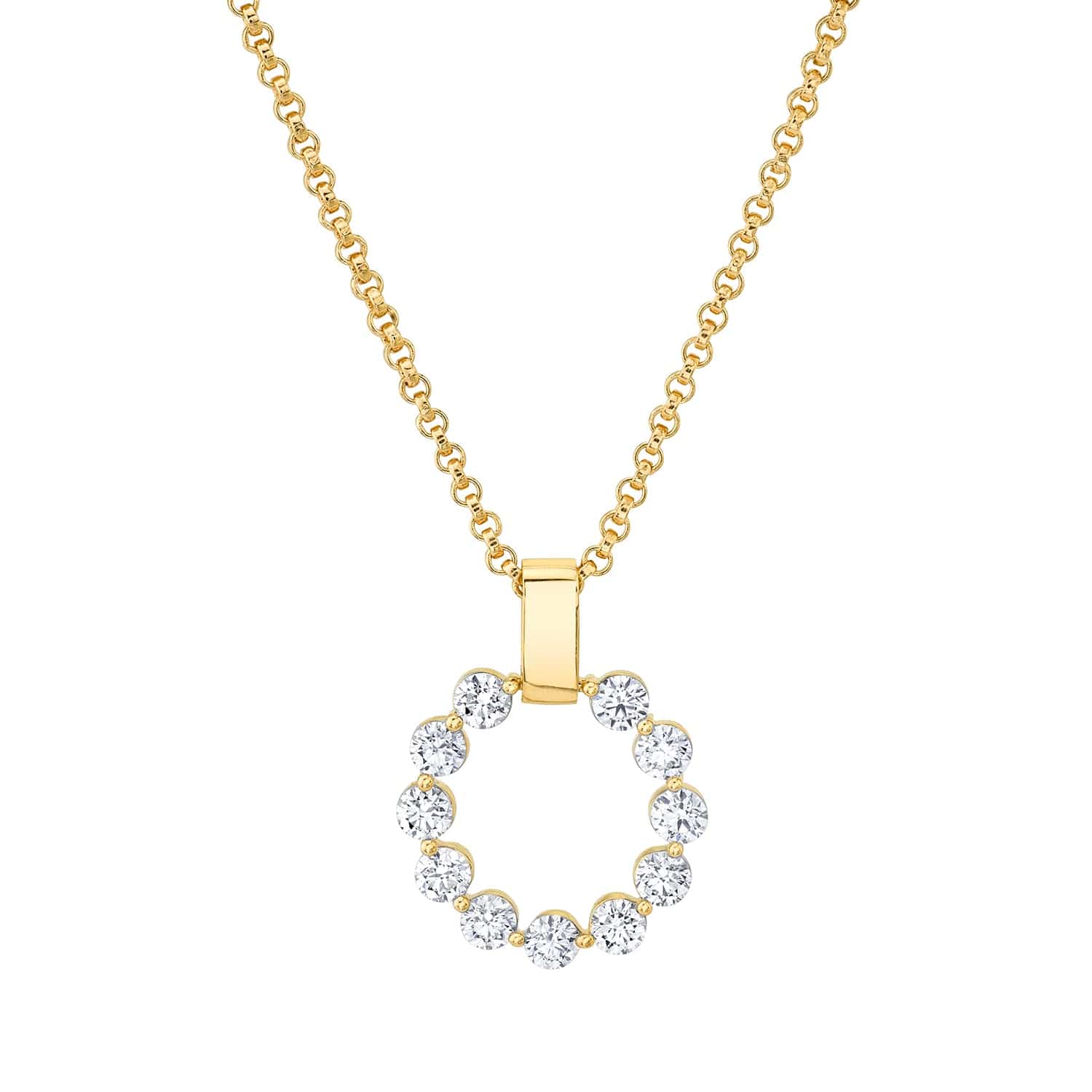 14k Yellow Gold Open Circle Diamond Necklace