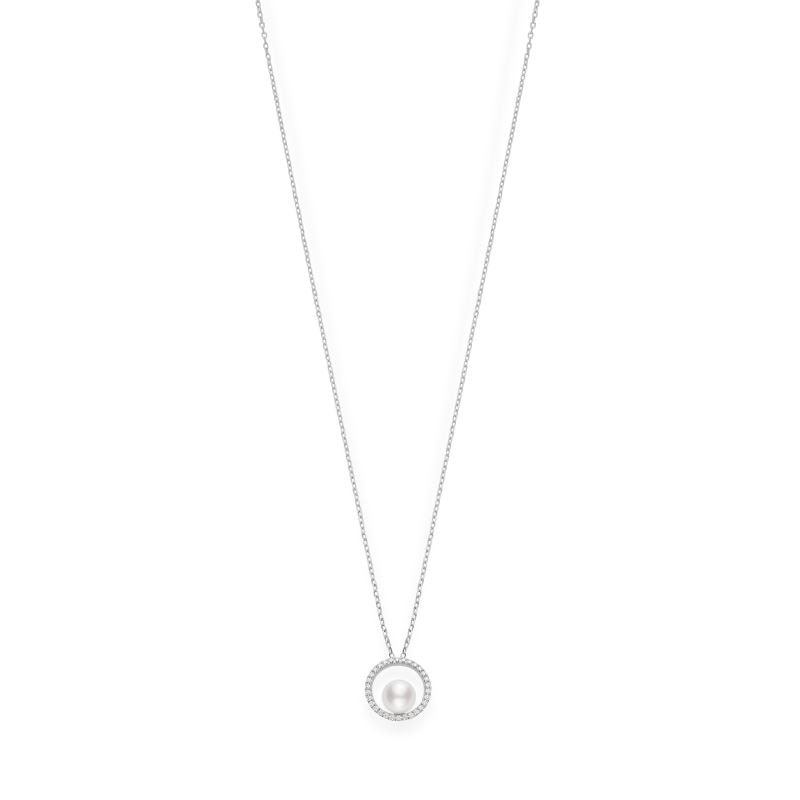18k White Gold Akoya Open Diamond Circle Necklace