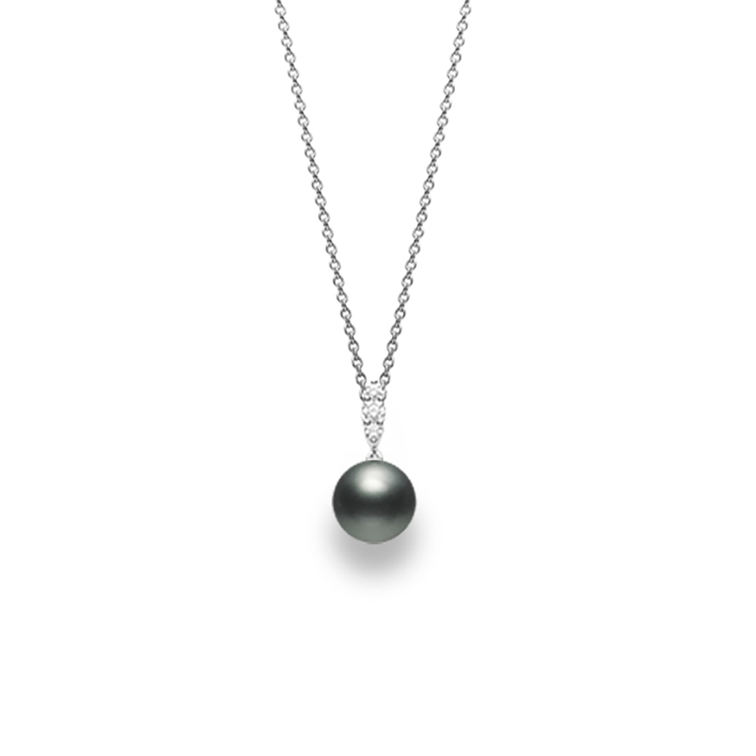 18K White Gold Black South Sea Cultured Pearl and Diamond Pendant