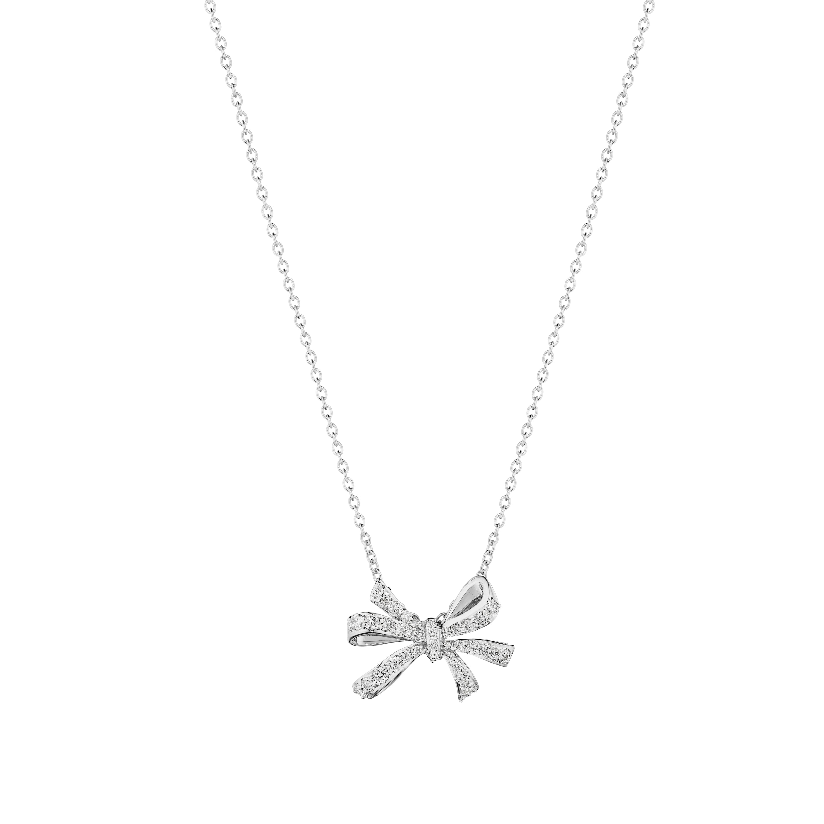 18K White Gold Diamond Bow Necklace