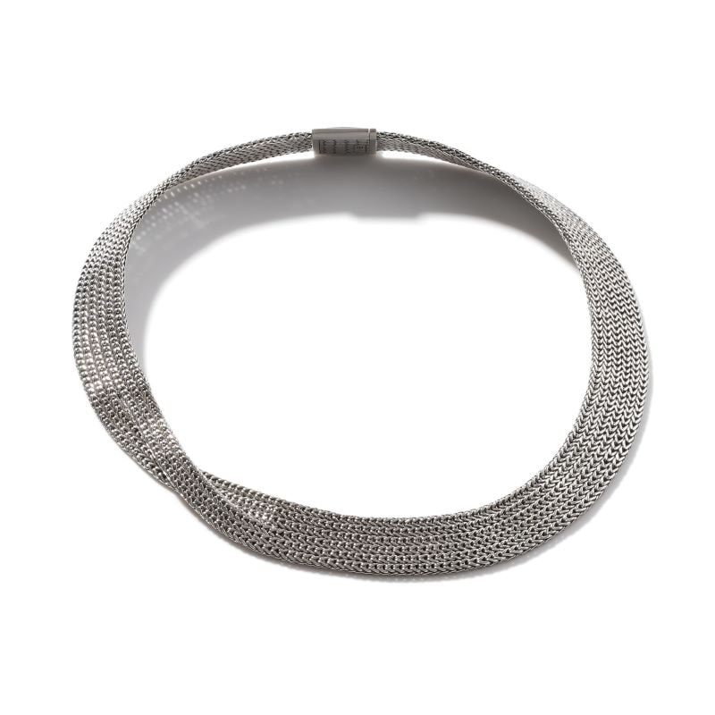 Silver Classic Chain Rata 6 Row Choker Necklace