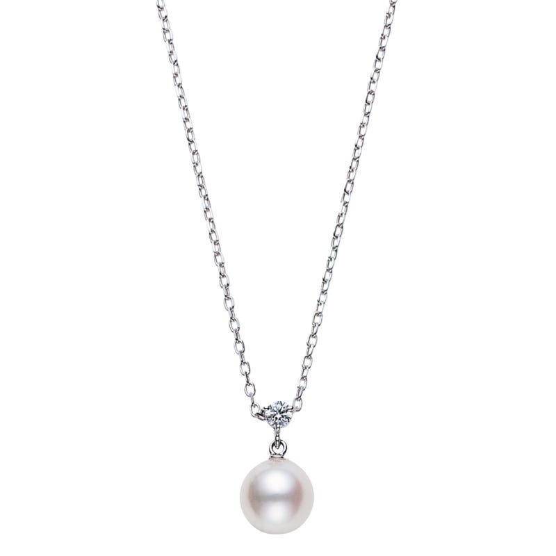 18k White Gold Pearl Diamond Chain Necklace