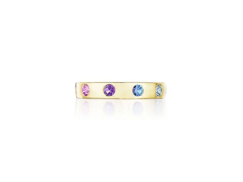 18k Yellow Gold Thin All Around Multi Stone Ring