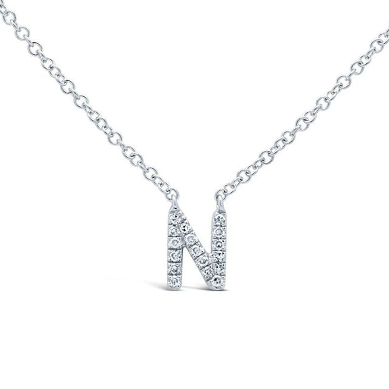 14k White Gold Pave Diamond N Necklace