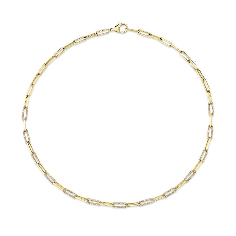14k Yellow Gold Diamond Paperclip Chain Necklace