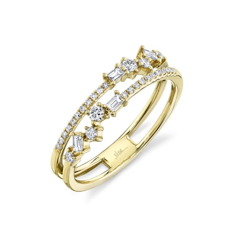 14k Yellow Gold Diamond 2 Row Ring
