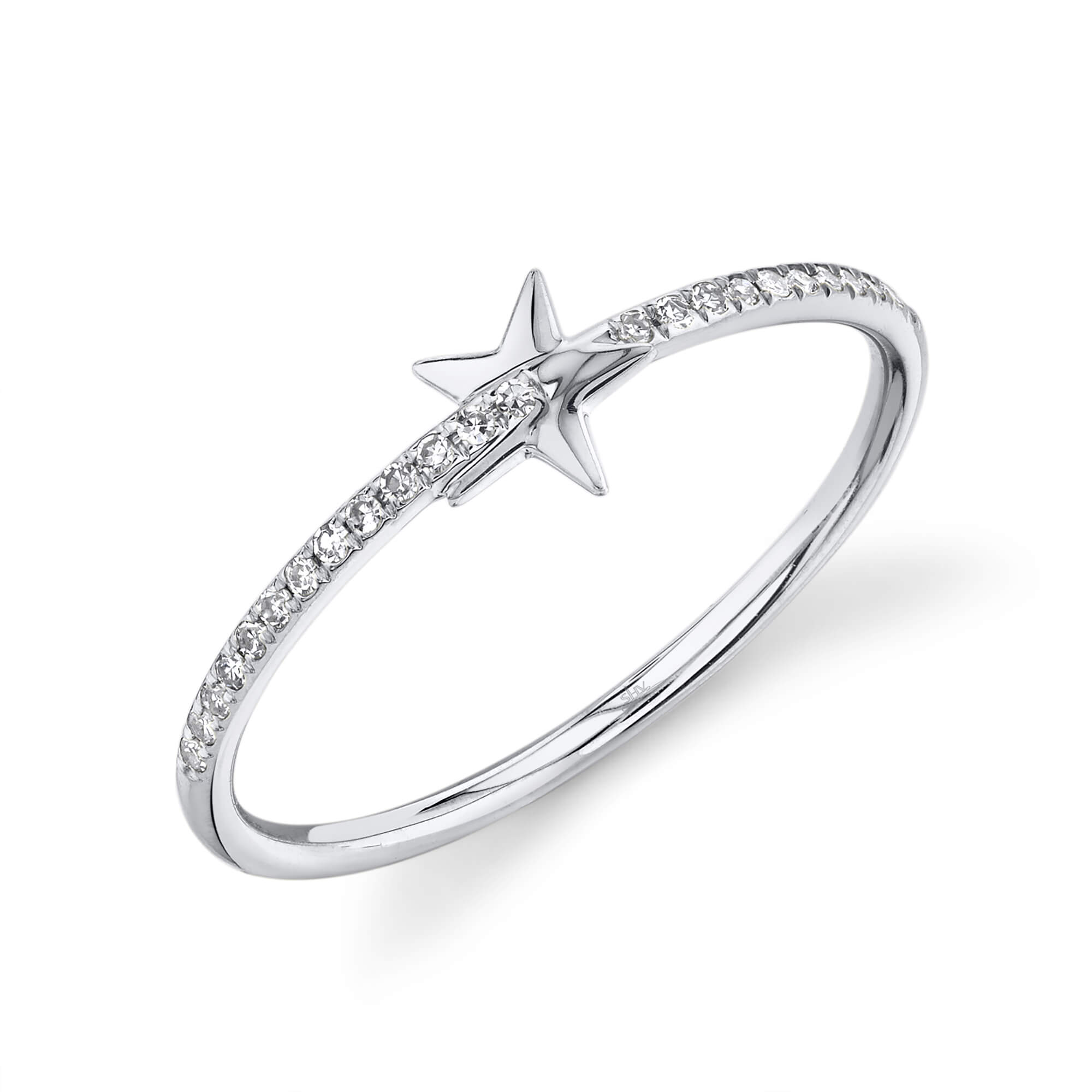 14k White Gold Pave Diamond Star Ring