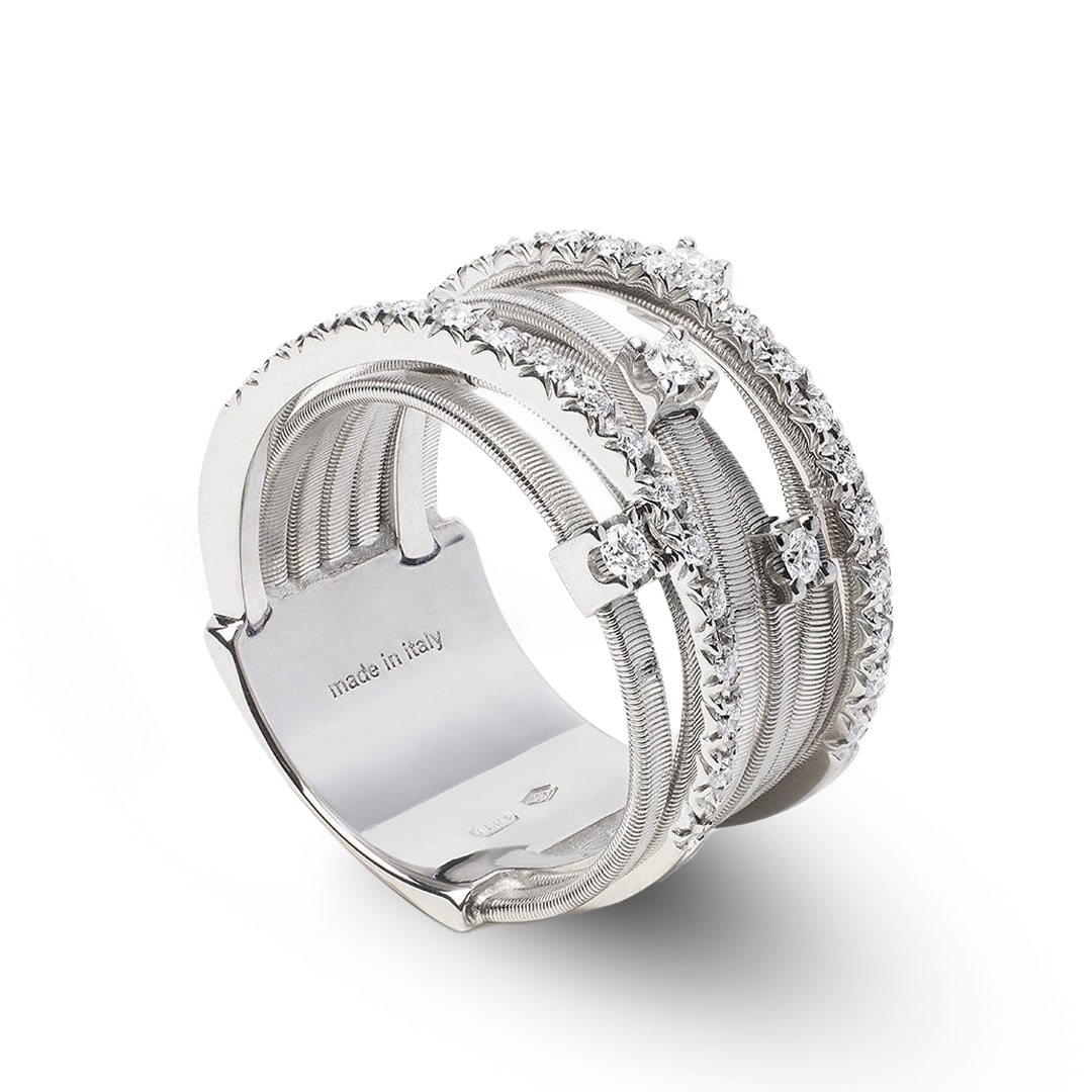 18k White Gold 7-Strand Ring With Diamonds