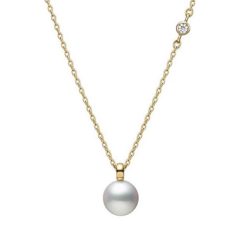18k Yellow Gold Akoya Pearl Diamond Necklace