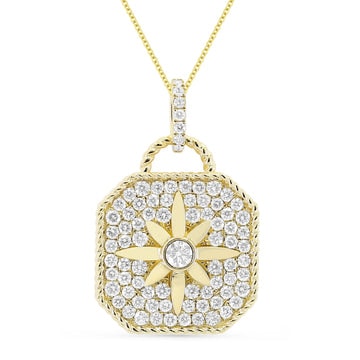 14k Yellow Gold Octagonal Pave Diamond Star Necklace