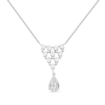 14k White Gold 4 Row Diamond Triangle Necklace