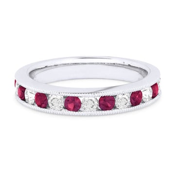 18k White Gold Alternating Ruby Diamond Ring
