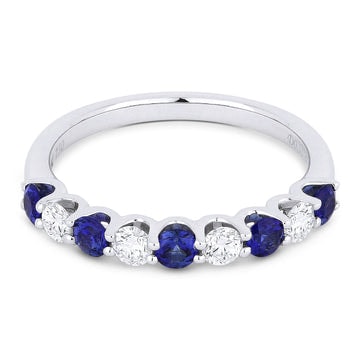 14k White Gold Alternating Sapphire and Diamond Ring