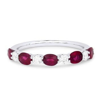 14k White Gold Alternating Ruby and Diamond Ring