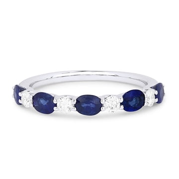 18k White Gold 9 Stone Alternating Sapphire Diamond Ring